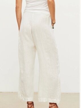 Cynthia Rowley NEW Pure Linen Wide Leg Pull On Pant White Womens M Eurosummer